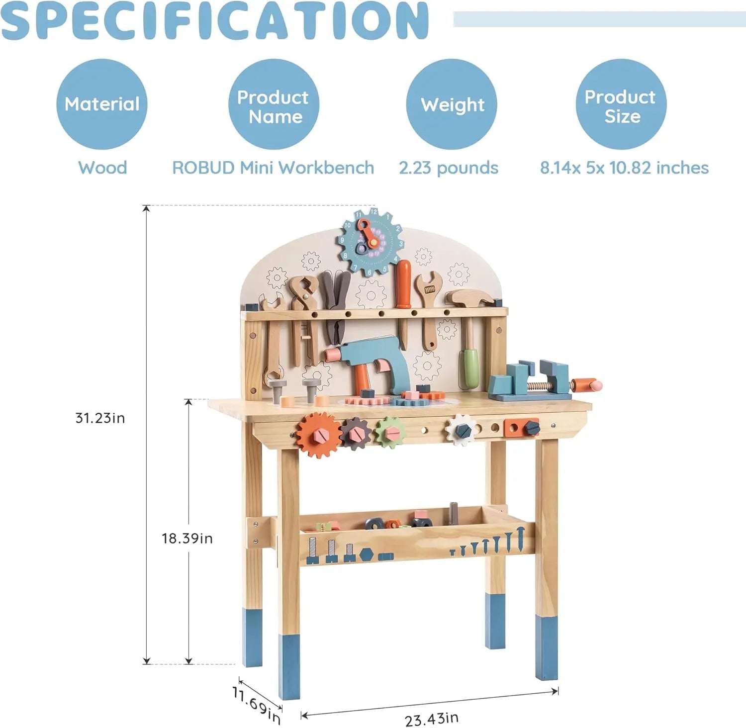 Large Wooden Children's Work Bench with Tools