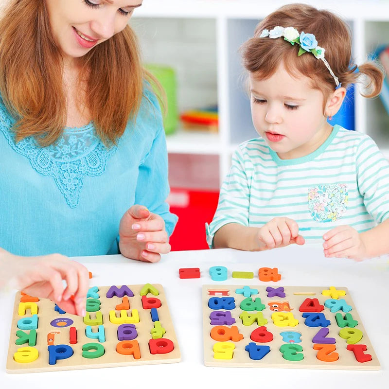 Montessori Wooden Learning Puzzle – Alphabet, Numbers & Shapes