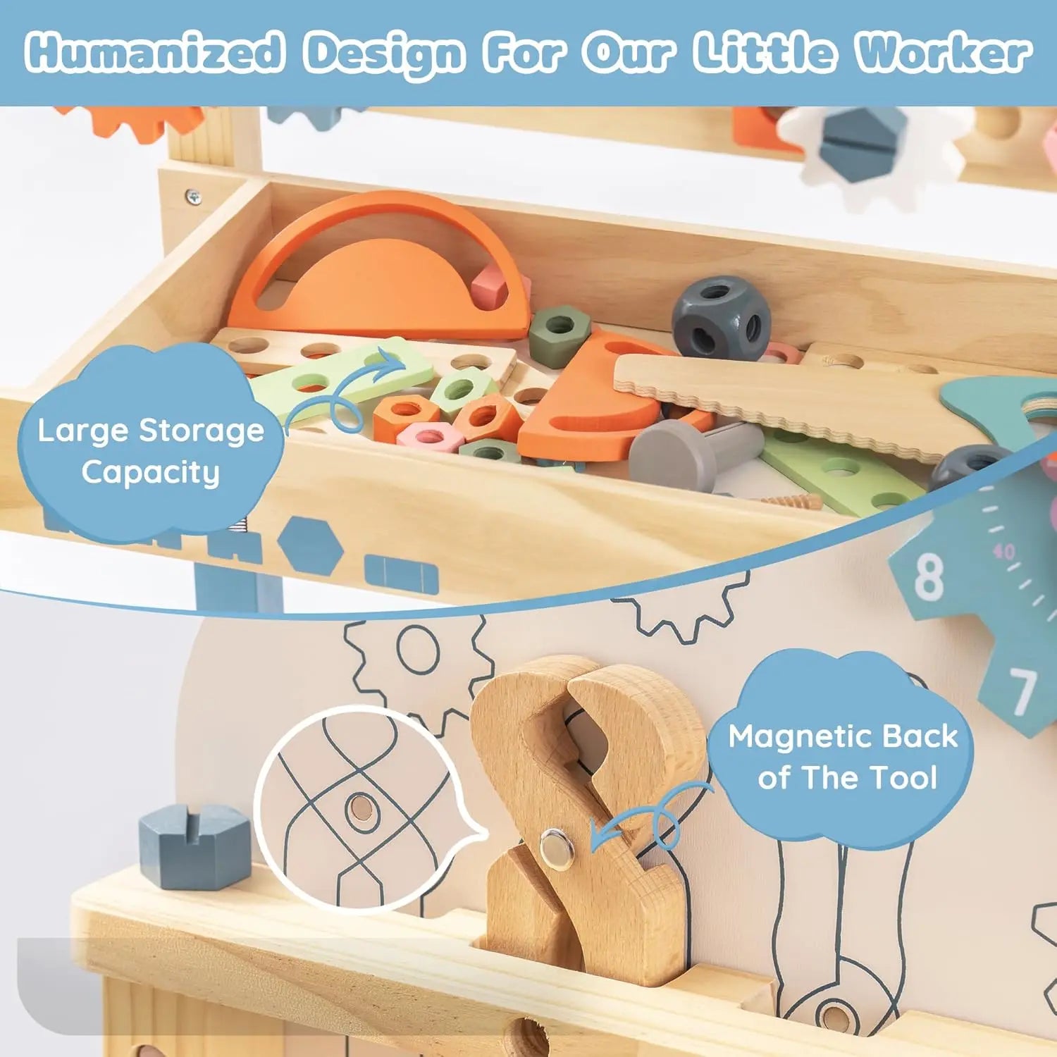 Large Wooden Children's Work Bench with Tools