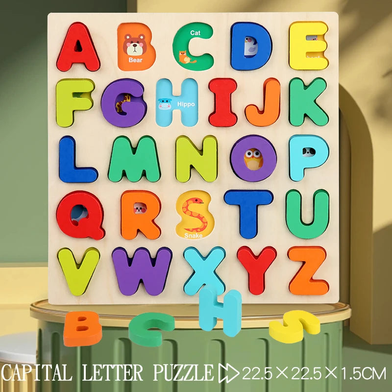 Montessori Wooden Learning Puzzle – Alphabet, Numbers & Shapes
