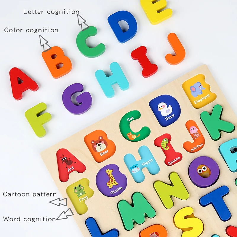 Montessori Wooden Learning Puzzle – Alphabet, Numbers & Shapes