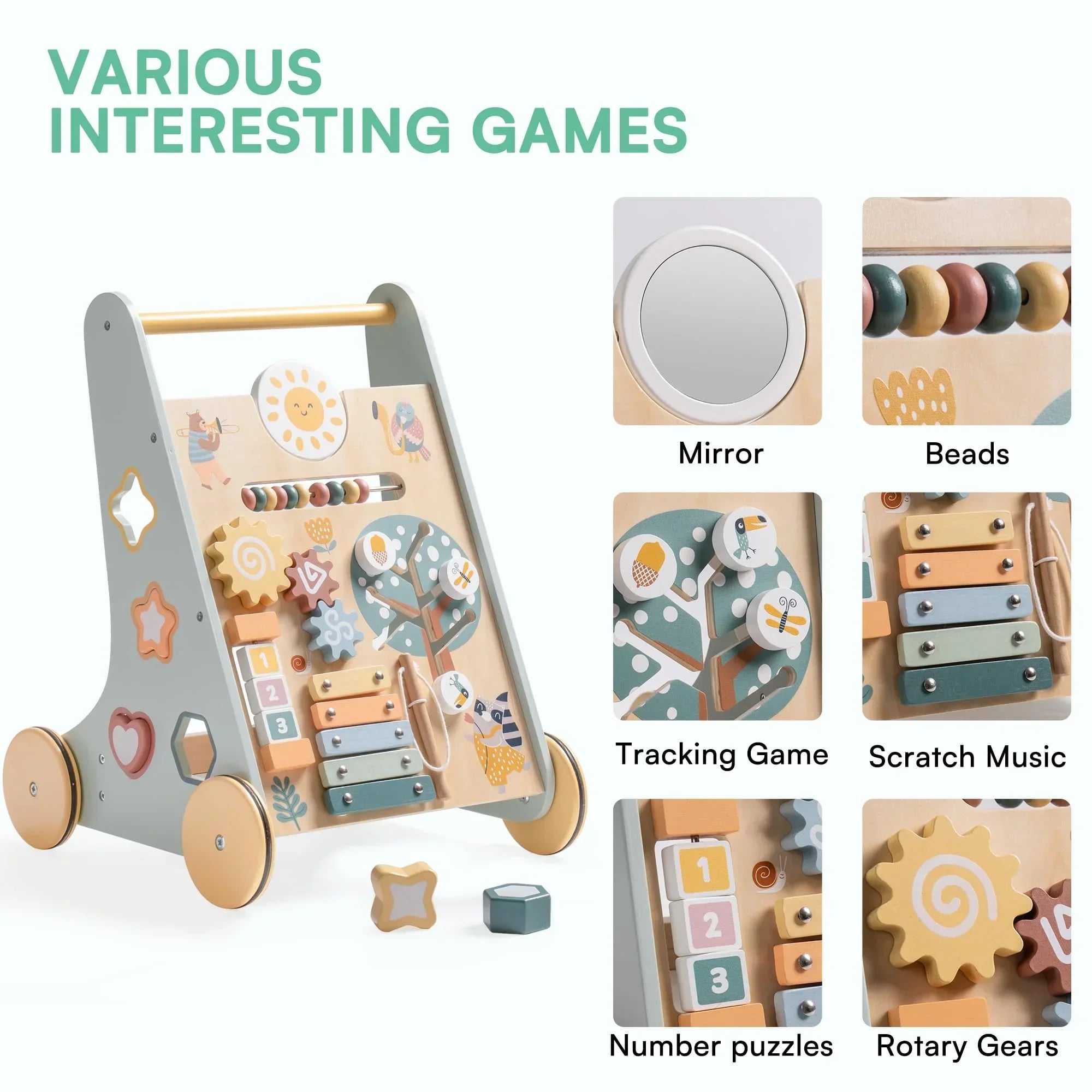 Wooden Baby Walker Montessori Busy Board
