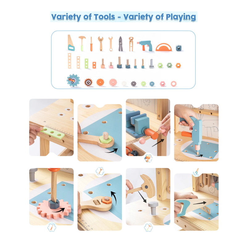 Large Wooden Children's Work Bench with Tools